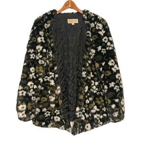 Michael Kors Floral Camo Faux Fur Jacquard Collarless Jacket Coat Size XS